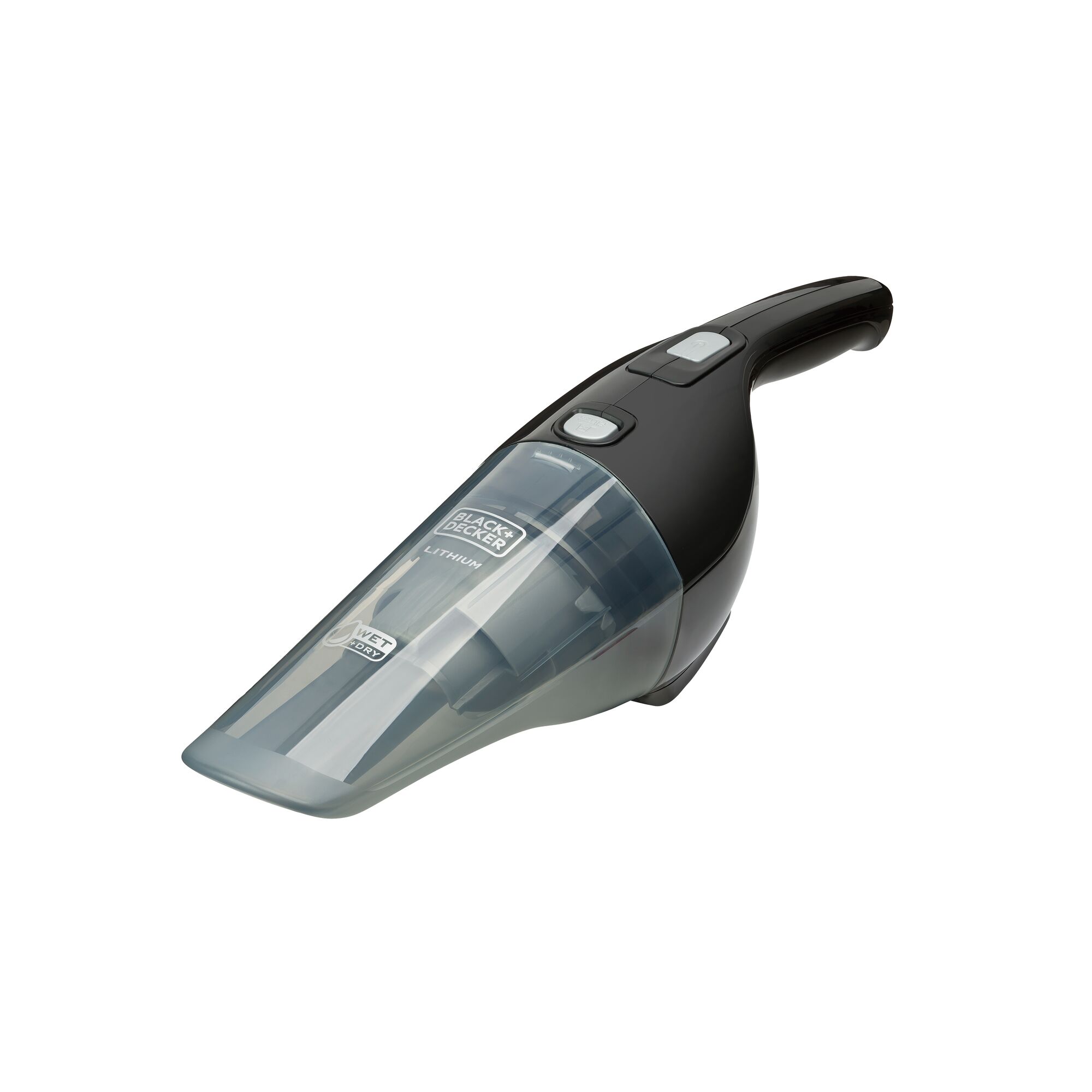 BLACK+DECKER WDB215WBK handheld vacuum cleaner, black and gray, angled view on white background.