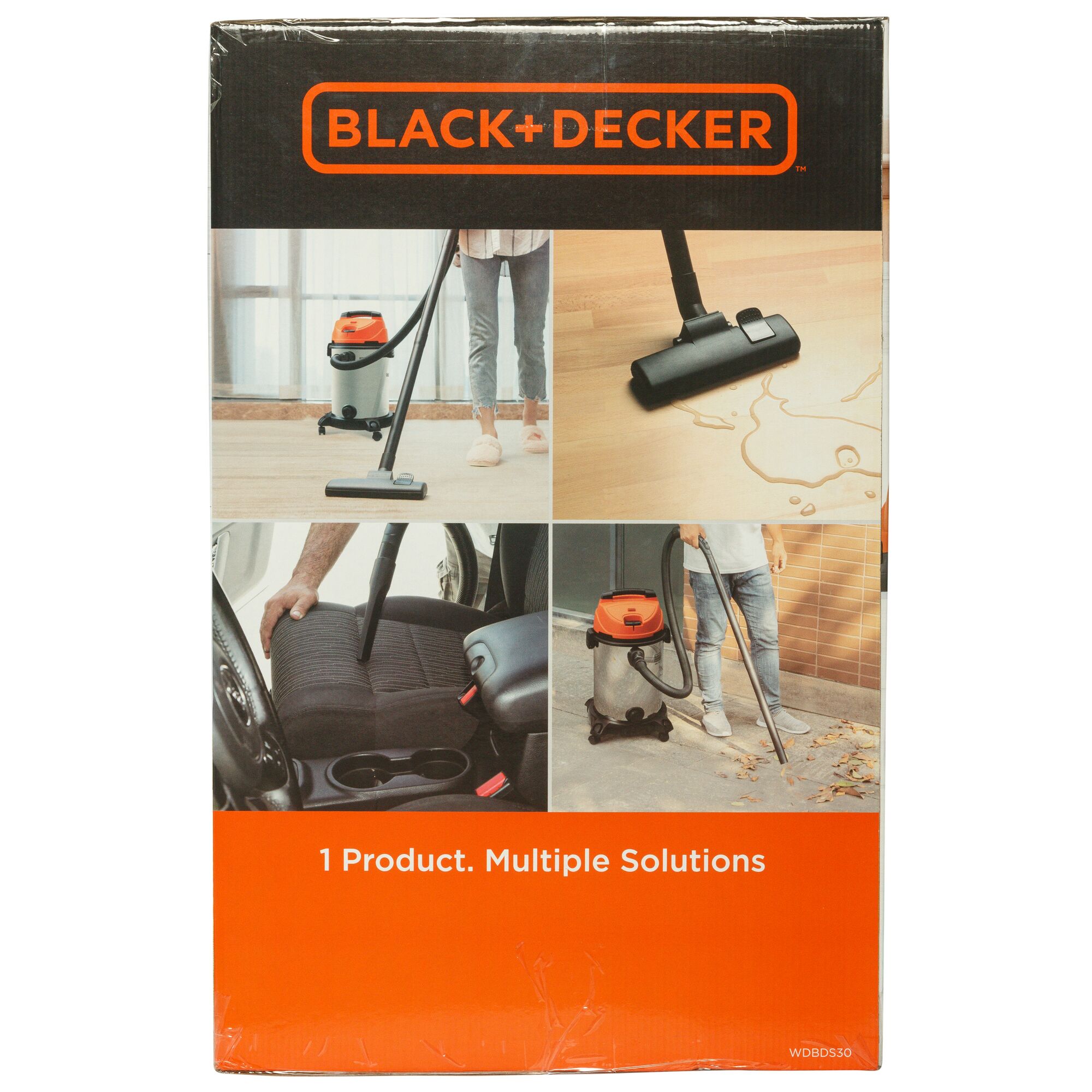 BLACK+DECKER WDBDS30 wet and dry vacuum photography, multiple cleaning uses, box front view