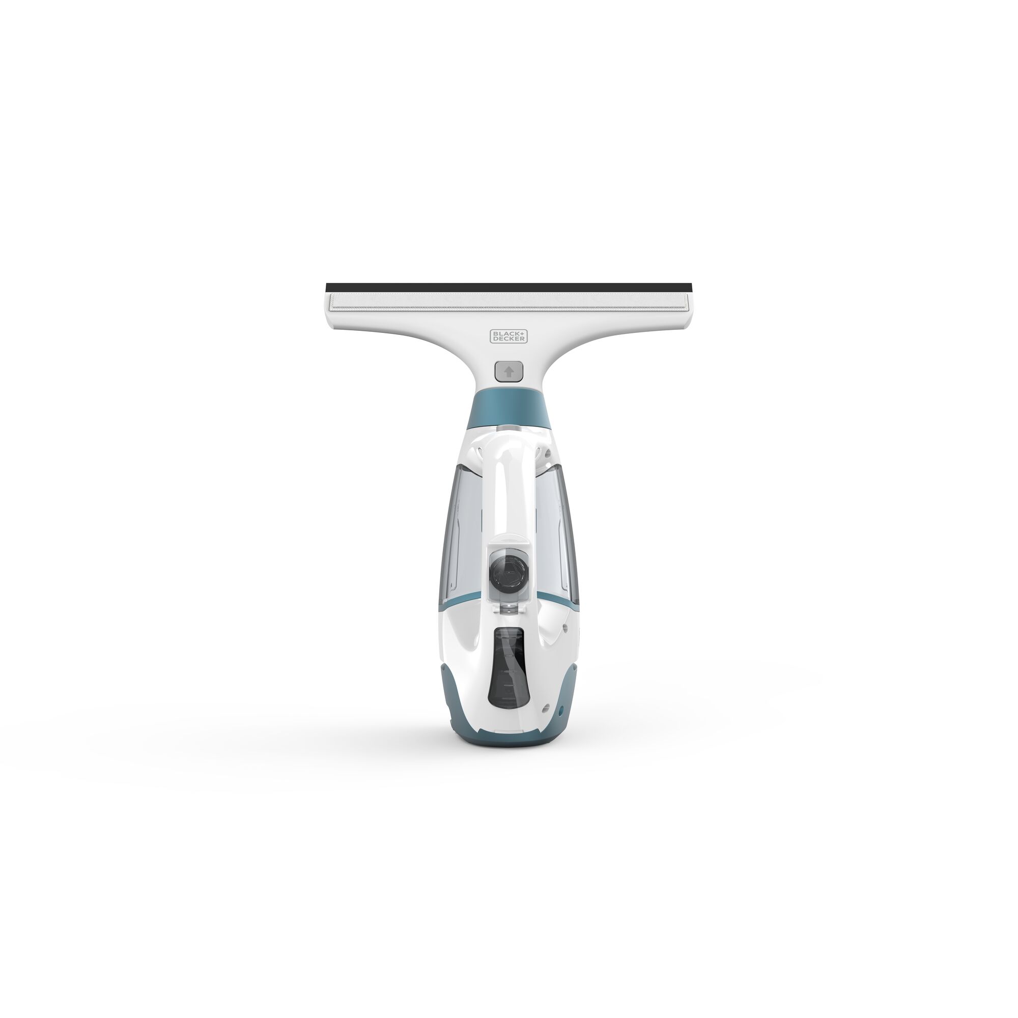 BLACKDECKER WW100 white and blue window vacuum cleaner, front angle on white background.