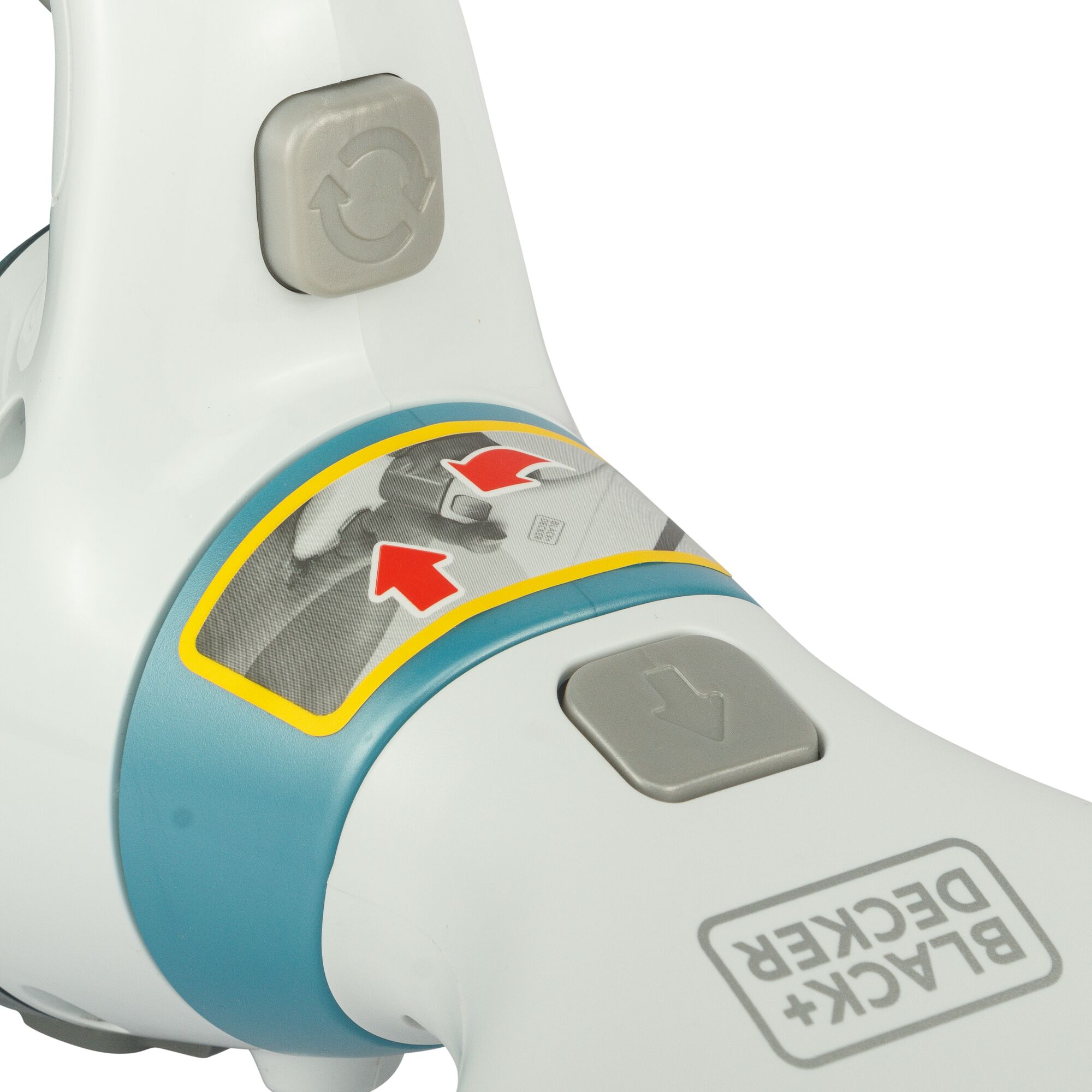 Photo of BLACKDECKER WW100 spray cleaner, showing close-up control buttons and instructional label, white background.